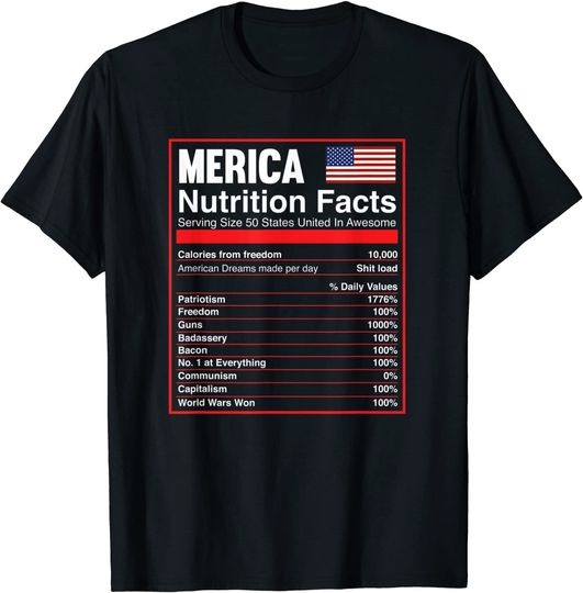 Discover Patriotic Merica Nutrition Facts T Shirt