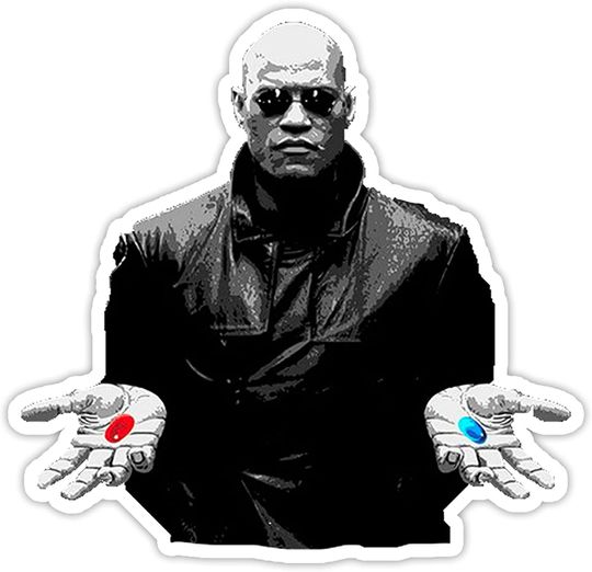Discover The Matrix Morpheus Blue Pill Or Red Pill Sticker 3"