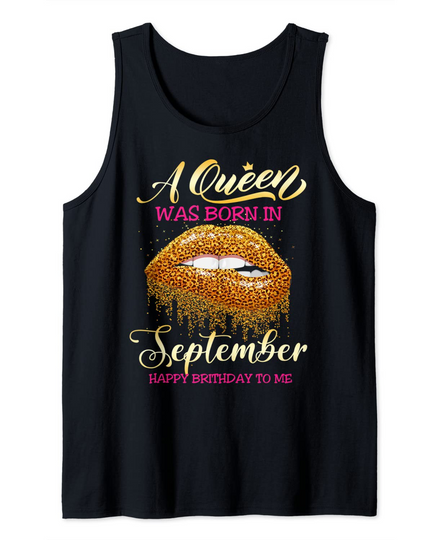 Discover Queen Was Born In September Happy Birthday Girl Leopard Lips Tank Top