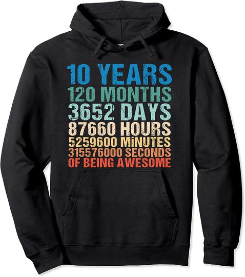 Discover 10 Years Old 10th Birthday Vintage Retro 120 Months Hoodie