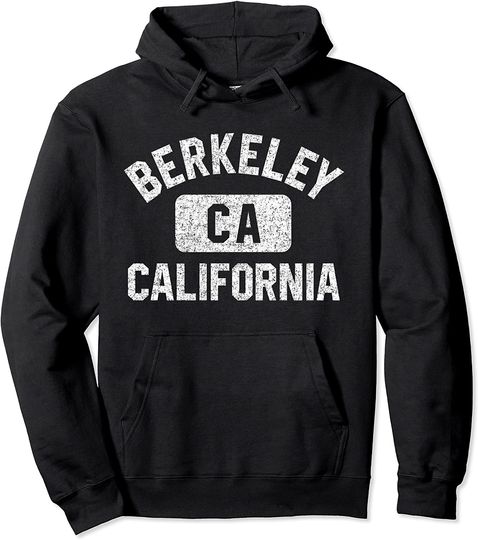 Discover Berkeley CA California Gym Style Distressed White Print Hoodie