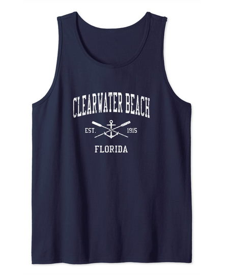 Discover Clearwater Beach FL Vintage Crossed Oars & Boat Anchor Sport Tank Top