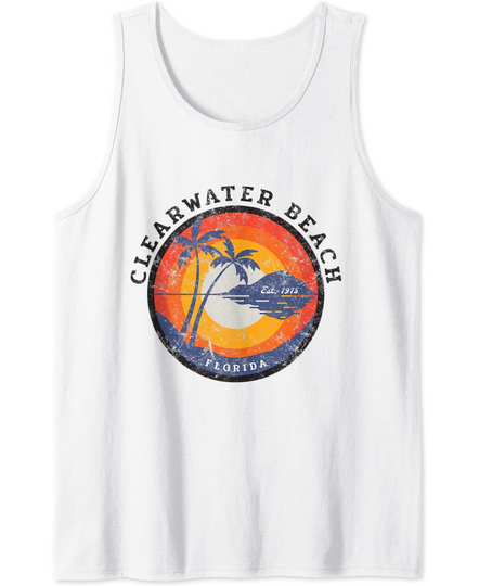 Discover Clearwater Beach Distressed Florida Sunset Tank Top