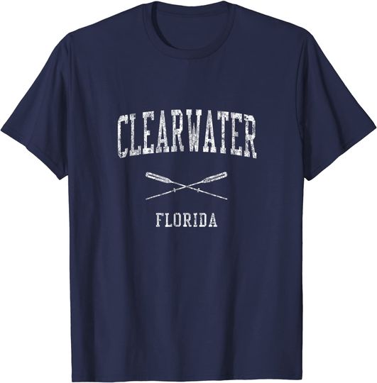 Discover Clearwater Florida FL Vintage Nautical Sports Design Tee