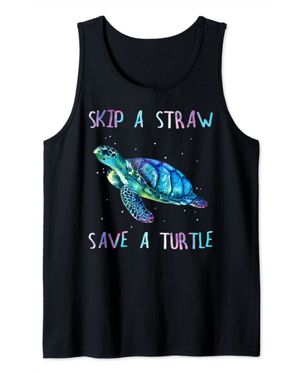 Discover Turtle Watercolor Sea Ocean Skip a Straw Save the Turtle Tank Top