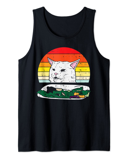 Discover Woman Yelling At Confused White Cat Dinner Table Meme Tank Top