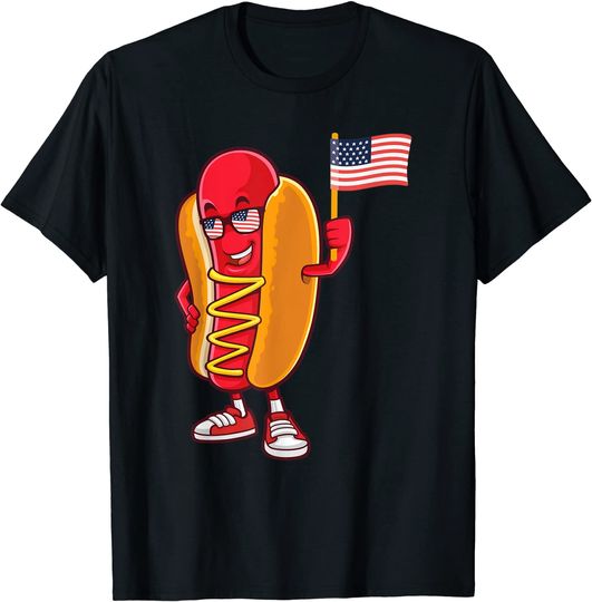 Discover Hotdog Sunglasses American Flag USA T-Shirt