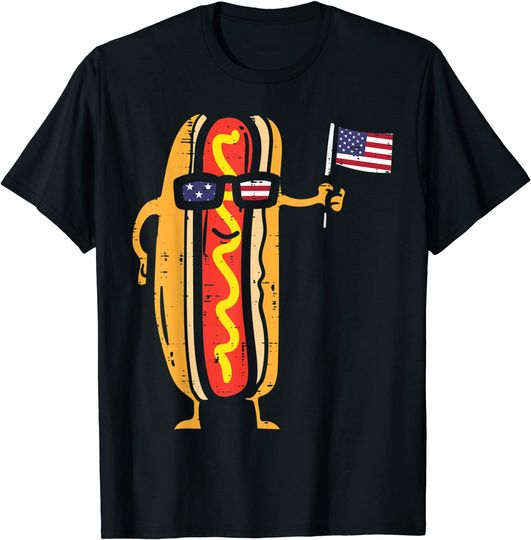 Discover Hotdog Sunglasses American Flag T-Shirt