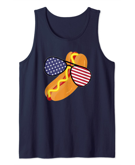 Discover Hot Dog Glasses USA Flag Tank Top