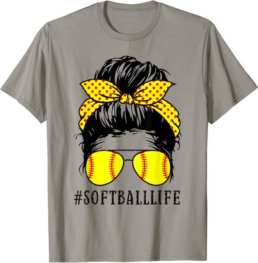 Discover Life Softball Baseball Mothers Day Messy Bun T-Shirt