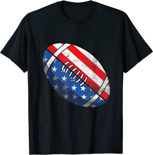 Discover Football Ball 4th Of July Boys American Flag T-Shirt