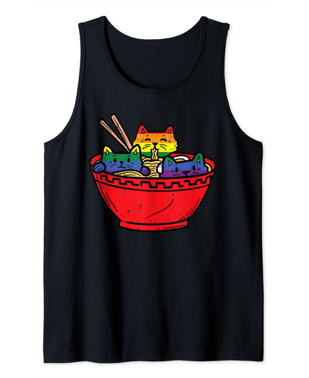 Discover Cats in Ramen Anime Food LGBTQ Rainbow Flag Gay Pride Ally Tank Top