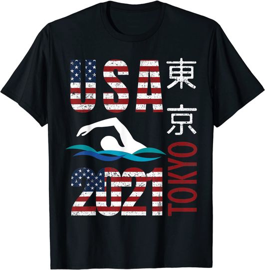 Discover Swimming American US Flag T Shirt