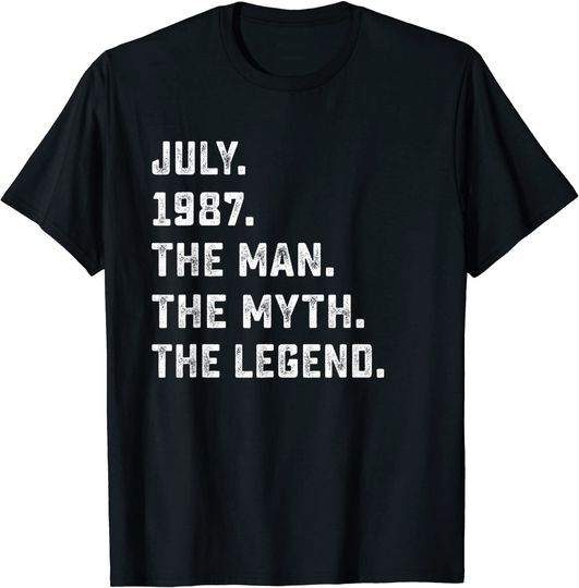 Discover Mens Man Myth Legend July 1987 34th Birthday Tee For 34 Years Old T Shirt