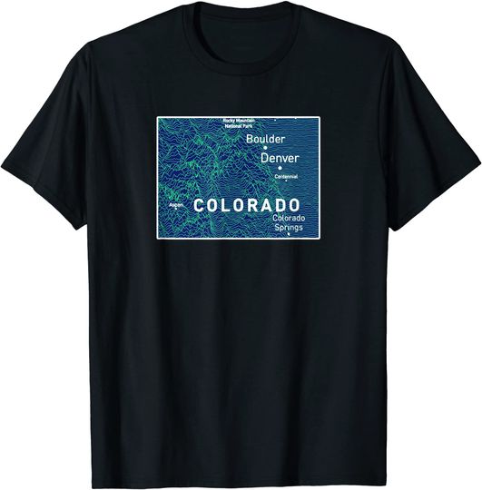 Discover Colorado Topographical Map Mountains & Front Range Line Art T-Shirt