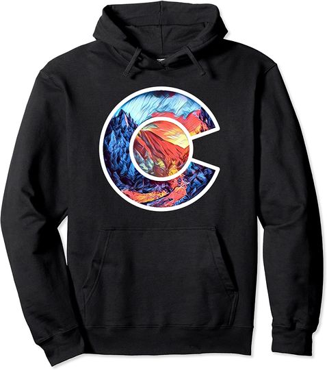 Discover Colorado Mountain Landscape CO Flag Graphic Design by MCMA Pullover Hoodie