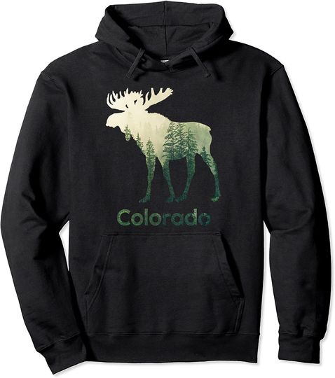 Discover State Of Colorado Moose Forest Tree Hunter Wildlife Gift Pullover Hoodie