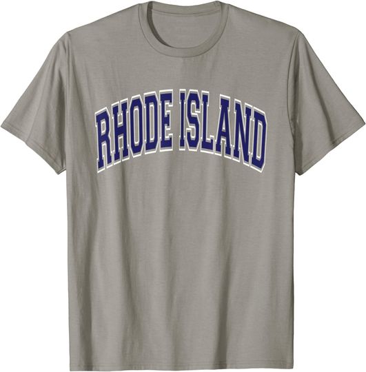 Discover Rhode Island Varsity Style Navy Blue Text T-Shirt