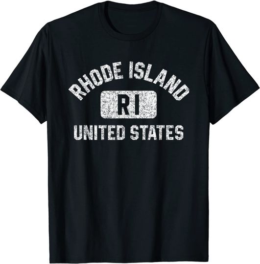 Discover Rhode Island Gym Style Distressed White Print T-Shirt