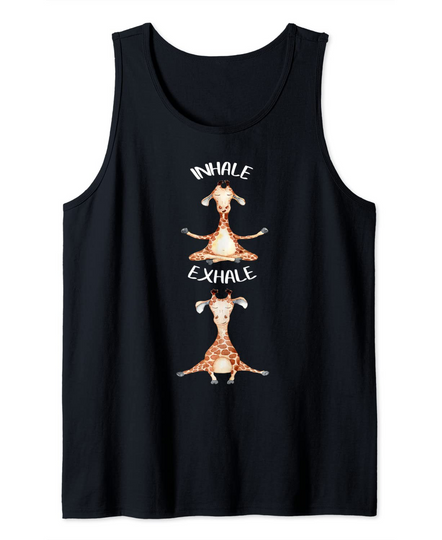 Discover Workout Inhale Exhale Quote Giraffe Yoga Pose Relax Tank Top