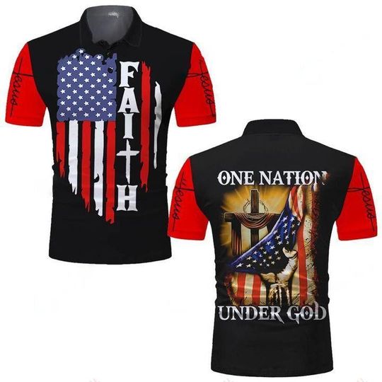 Discover ONE NATIONAL FLAG UNDER GOD FAITH GOD Polo Shirt