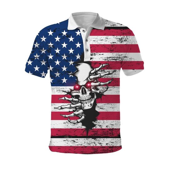 Discover American Red Eyes Skull For Men And Women Polo shirt