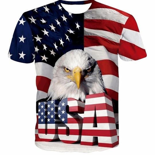 Discover Men Shirt Eagle Flag America 3D Print Short Sleeve Daily Tops