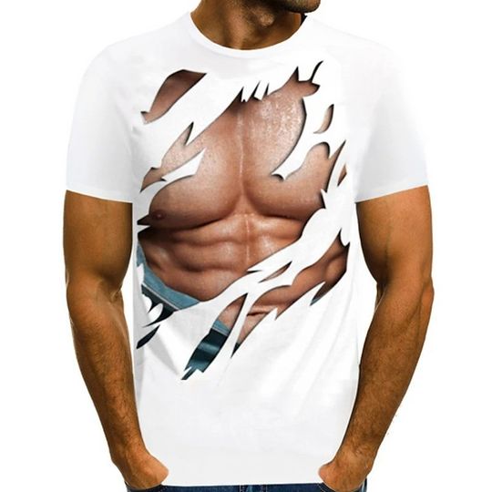 Discover T-shirt Graphic Muscle Print Tops White For Men