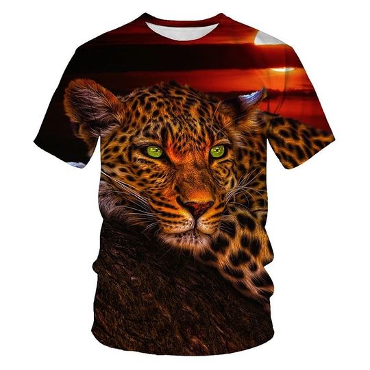 Discover Graphic Leopard 3D Animal Print Short Sleeve T-shirt Daily Tops Vintage Rock