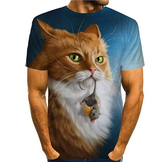 Discover T shirt 3D Print Cat Graphic Prints Short Sleeve Daily Tops
