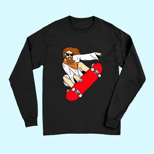 Discover Jesus Riding Skateboard Long Sleeves