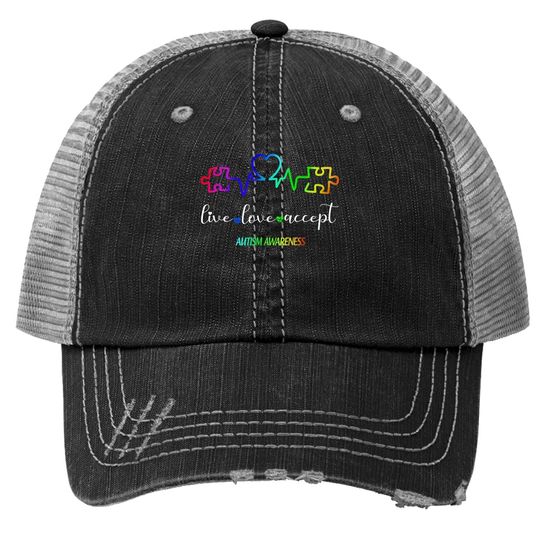 Discover Live Love Accept Autism Awareness Trucker Hat