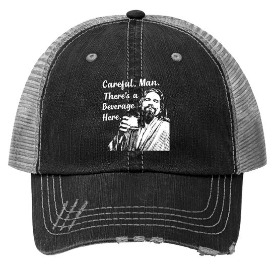 Discover Big Lebowski Trucker Hat Funny Movie Quote Trucker Hat Vintage 90s The Dude Abides Careful Man There's A Beverage Here
