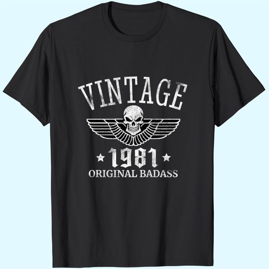 Discover Distressed Born In 1981 Vintage 40th Birthday Skull Wing T-Shirt