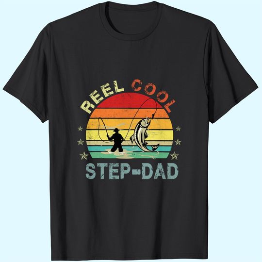 Discover Reel Cool Step-Dad Fisherman Daddy Fishing T-Shirt