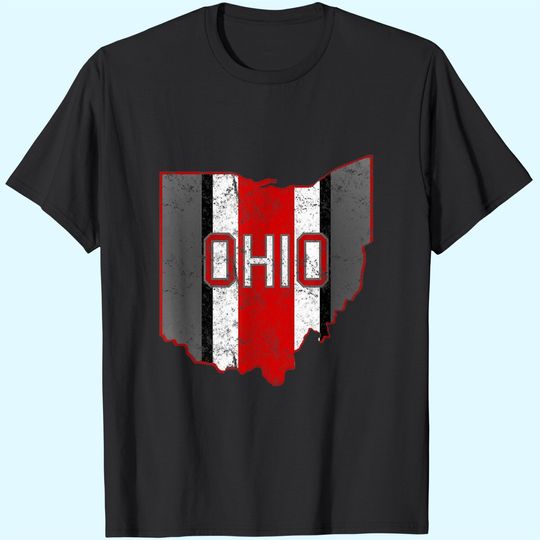 Discover State of Ohio Pride Striped Red White Distressed Graphic T Shirt