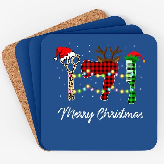 Discover Merry Christmas Hairstylist Red Plaid Coasters