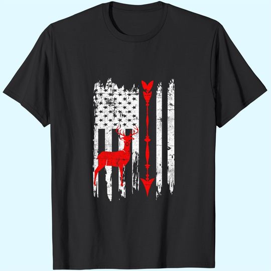 Discover American Flag Patriotic Buck Deer Hunting Camouflage Hunter T-Shirt
