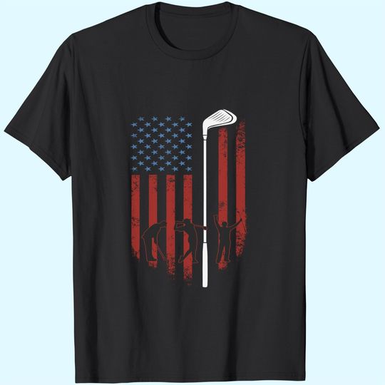 Discover Vintage American Flag Golf Gift For Lover Golfer Men Women T-Shirt