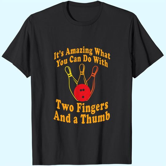 Discover Funny Retro Bowling Ball Two Fingers and a Thumb T-Shirt