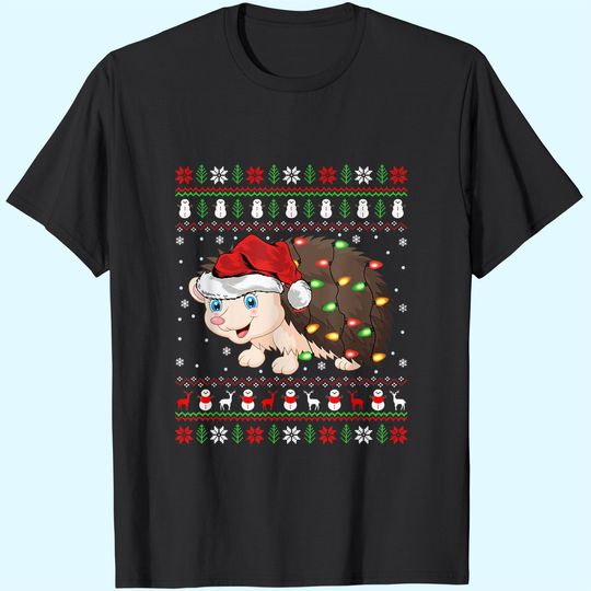 Discover Hedgehogs Xmas Lighting Santa Ugly Hedgehog Christmas T-Shirts