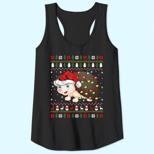 Discover Hedgehogs Xmas Lighting Santa Ugly Hedgehog Christmas Tank Tops