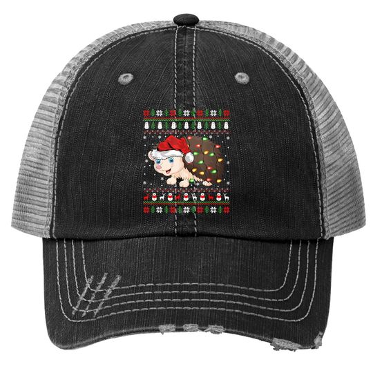 Discover Hedgehogs Xmas Lighting Santa Ugly Hedgehog Christmas Trucker Hats