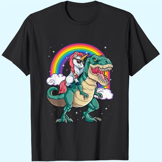Discover Unicorn Riding T rex Dinosaur Boys Girls Kids Gift Men Women T-Shirt