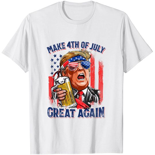 Discover Make 4th of July Great Again Funny Trump Men Drinking Beer T-Shirt
