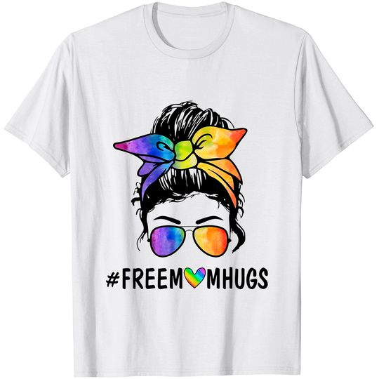 Discover Womens Ph Free Mom Hugs Messy Bun LGBT Pride Rainbow T-Shirt