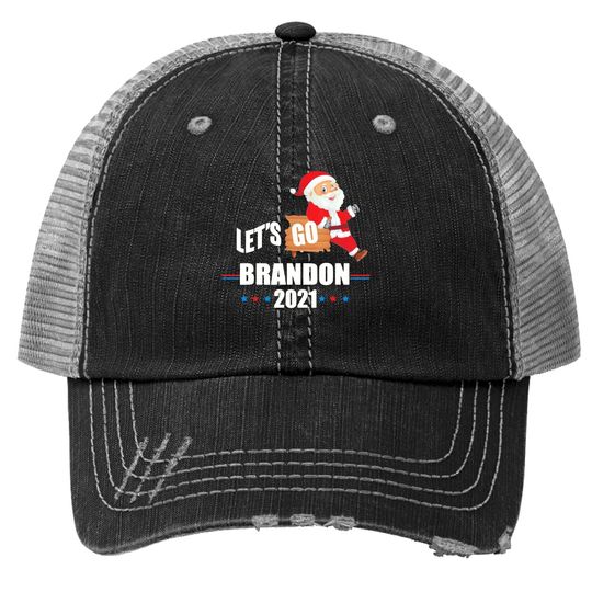 Discover Happy Christmas Santa Let’s Go Brandon 2021 Trucker Hats