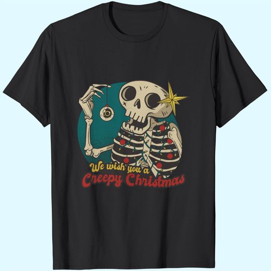 Discover Skeleton Cartoon We Wish You A Creepy Christmas T-Shirts