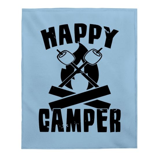 Discover Happy Camper Baby Blanket Funny Camping Cool Hiking Graphic Vintage Baby Blanket 80s Saying