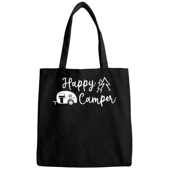 Discover Hiking Camping Tote Bag for Women Funny Graphic Tees Tote Bag Happy Camper Letter Print Casual Tee Tops